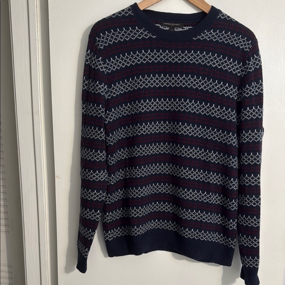 Banana Republic Blue and Red Crewneck Sweater